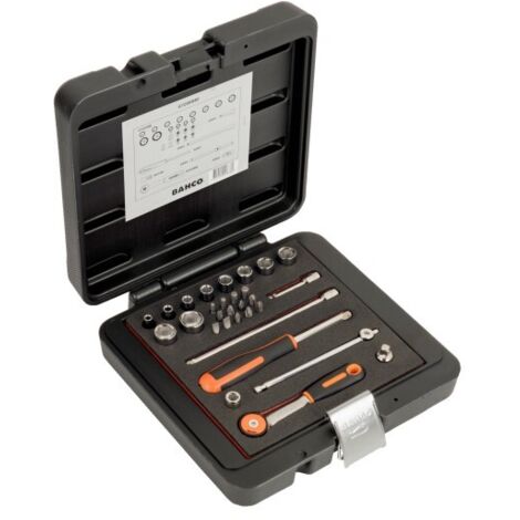 BAHCO - Jeu de douilles 1/4, 6 pans métriques, cliquet tête ronde/embouts/adaptateur-29p