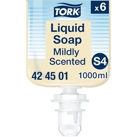 Savon liquide Tork Parfum frais, pour distributeur S4 - Cartouche de 1 L - Lot de 6