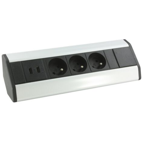 Arlux Lighting – Bloc multiprises d'angle 3 prises 2P+T – 2 ports USB – Pour bureaux et cuisines – Protection contre surtensions