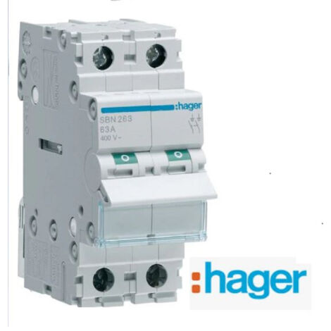 Interrupteur Sectionneur Bipolaire 63A - 2P 230V - SBN263 - Hager