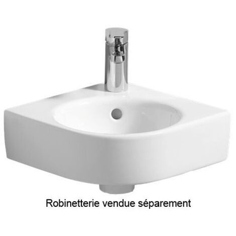 Geberit – Lave-mains d'angle 45x39.5cm – Trou de robinetterie central – Forme carrée – Installation d'angle – Matériau sanitaire blanc
