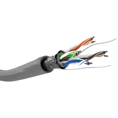 Câble Réseau CAT 5e, F/UTP, gris, Conducteur en aluminium plaqué cuivre (CCA), AWG 24/1 (solid), gaine de câble en PVC. Longueur de câble 100 m (1/4)