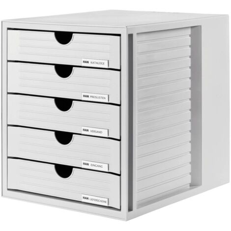 Caisson à tiroirs 145011 – Rangement bureau gris clair – 5 tiroirs DIN A4 et DIN C4 – Dimensions optimisées pour classement efficace – HAN - S311911
