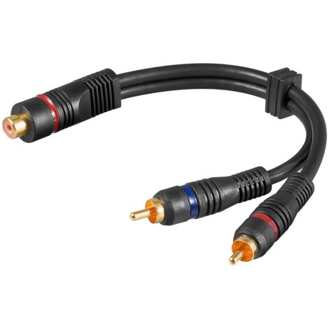 Câble Adaptateur Y Audio, 2x RCA Mâle vers 1x RCA Femelle Stéréo, OFC, Double Blindage, Prise femelle Cinch  2 connecteurs Cinch (audio à gauche/droite). Longueur de câble 0.2 m (1/5)