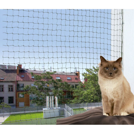 Trixie – Filet de protection renforcé 2 x 1,5 m en nylon vert olive pour chat – Résistant aux UV – Maille 3 x 3 cm – Avec crochets et corde d'attache