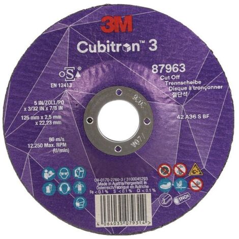 Disque à tronçonner Cubitron™ 3 D125x2,5mm courbé 3M™ Cubitron™ 3 alésage 22,23mm 3M (Par 25)