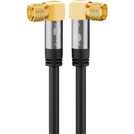 Câble d'Antenne SAT (135 dB), 4x Blindé, plaqué or, fiche F 90°  fiche F 90°. Longueur de câble 5 m (1/4)