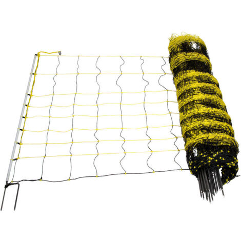 Filet pour chèvres 50 m – Hauteur 105 cm – 14 piquets double pointe – Fil horizontal non électrifié pour protection efficace