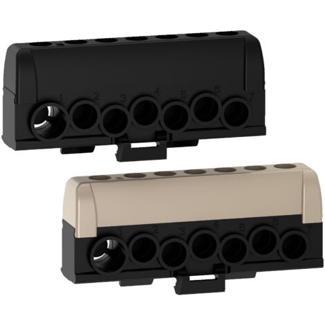 Schneider Electric – Borniers isolés phase 1 – Lot de 2 (1 gris, 1 noir) – 6 trous 16mm², 1 trou 35mm² – Courant 125A, tension 440V – R9H13411P