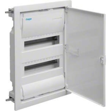 Hager – Tableau électrique encastré 24 modules 2 rangées – IP30 – Bac techno-plastique – Porte métallique blanche réversible – VH24NC - DIN43870