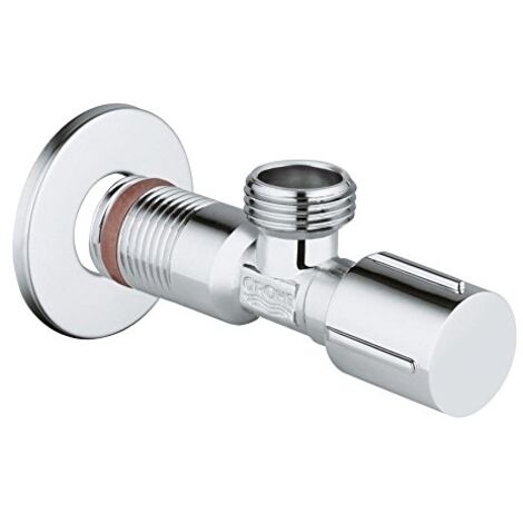 Grohe – Robinet équerre d'arrêt 1/2'' avec étanchéité automatique – Poignée ergonomique en métal – Raccord mural laiton avec double anneaux (1/6)