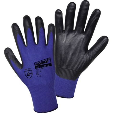 GANTS DE PROTECTION L+D WORKY 1165-8 100% NYLON AVEC REVÊTEMENT NITRILE EN 388 RISQUES MECANIQUES 4121 TAILLE 8 (M) (1/2)