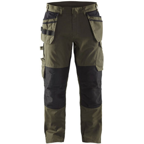 Pantalon de travail avec poches flottantes stretch 1496 - Vert kaki/Noir M - FR(44) - SE(C50) - Courtes (1/5)