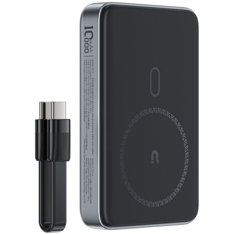 Batterie externe magnétique 10 000 mAh inductive 2 x USB-C PD 30 W + câble USB-C - noir (1/5)