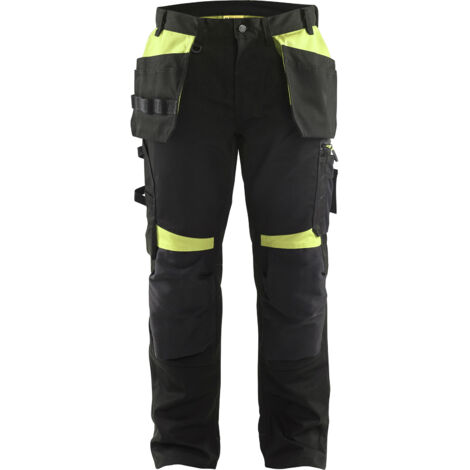Pantalon de travail artisan sans poches flottantes 1555 - Noir/Jaune fluo 2XL - FR(52) - SE(C58) - Courtes