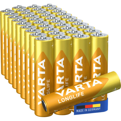 Varta – Piles alcalines AAA Longlife – Lot de 40 – Longue durée pour appareils à faible consommation – Performance fiable pour télécommandes et horloges