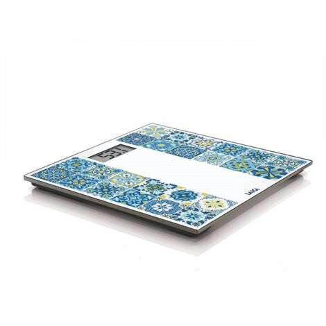 Pèse-personne électronique rechargeable LAICA Design inspiré des flocons - Chargement USB, verre trempé, grand écran LCD, design fin, pèse-personne, bleu (1/4)