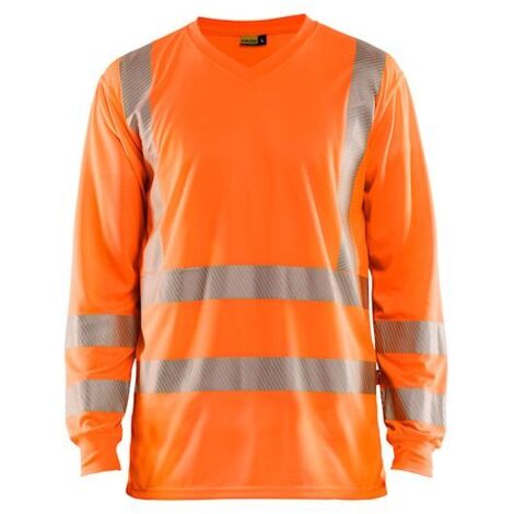 T-shirt de travail manches longues col V haute visibilité anti-UV 3385 - Orange fluo XXXL (1/4)