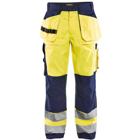 Pantalon de travail artisan haute visibilité 1533 - Jaune fluo/Marine 4XL - FR(58) - SE(C64) - Courtes (1/5)