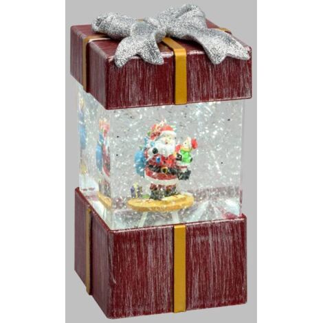 Lanterne Paquet Cadeau H18cm Plastique Rouge Antique GLITTER LED BLANC Lotti (1/5)