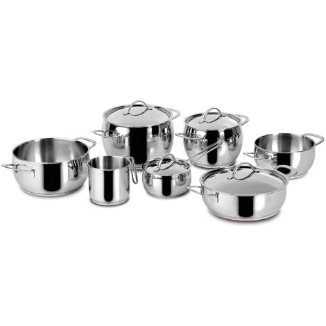 Batterie de cuisine 11 pièces en acier inoxydable – Revêtement interne en aluminium – Compatible tous feux – Lot de casseroles – Lagostina
