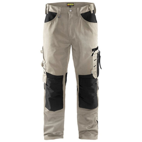 Pantalon de travail artisan sans poches flottantes 1555 - Beige/Noir M - FR(44) - SE(C50) - Courtes (1/4)