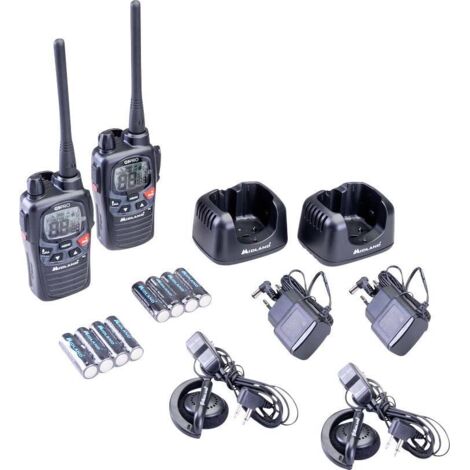 Talkie walkie Midland G9 Pro – 16 canaux PMR446 – Portée 12 km – Imperméabilité IPX4 – Avec 2 chargeurs et 2 casques MA24-L