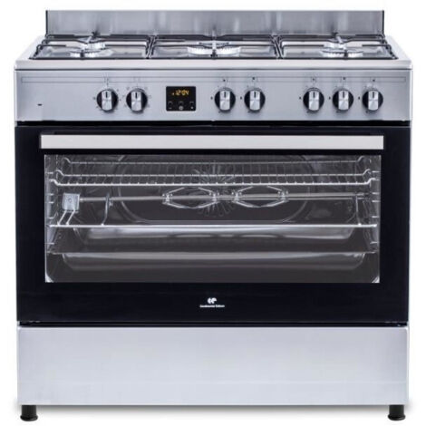 Continental Edison – Cuisinière piano 5 foyers gaz – Four catalyse 95L – Affichage digital – Dimensions L90 x H85 cm – 8 programmes de cuisson