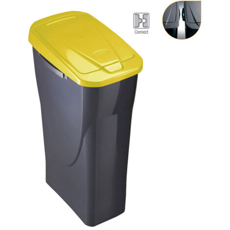 Seau de recyclage 25 litres – Couleur jaune – Dimensions 21,5x36x51 cm – Polypropylène – Connectable avec autres cubes Ecobin – Mondex