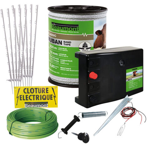 Beaumont – Clôture électrique pour grand chien – Kit complet avec poste S170 1.4J – Ruban 200m et 10 piquets 90cm – Sécurise votre jardin
