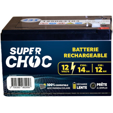 Batterie rechargeable 12V 14Ah – Décharge lente pour clôture électrique – Compatible panneaux solaires – Insensible à l'humidité – Ukal