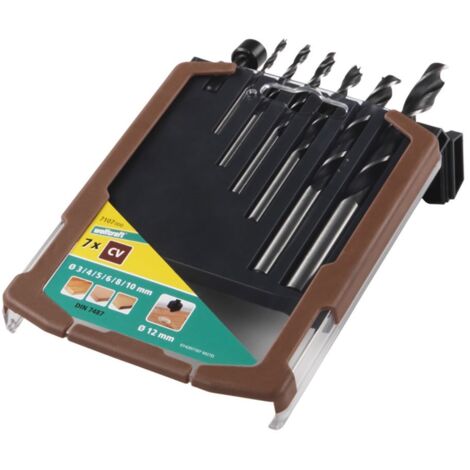 wolfcraft Jeu de forets hélicoïdaux pour bois, Ø 3-10 mm, 7 pièces I 7107000 I 6 forets hélicoïdaux pour bois of avec fraise incluse pour le perçage du bois tendre. (1/2)