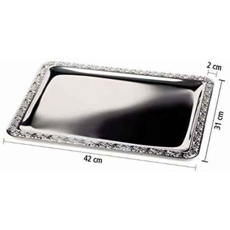 Plateau de service rectangulaire inox poli - APS 420 x 310 mm (1/2)