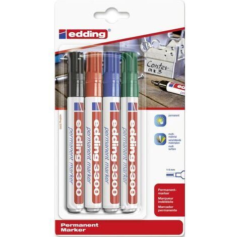 Set de marqueurs permanents 3300 noir/rouge/bleu/vert largeur de trait 1-5mm pointe biseautée EDDING (1/3)