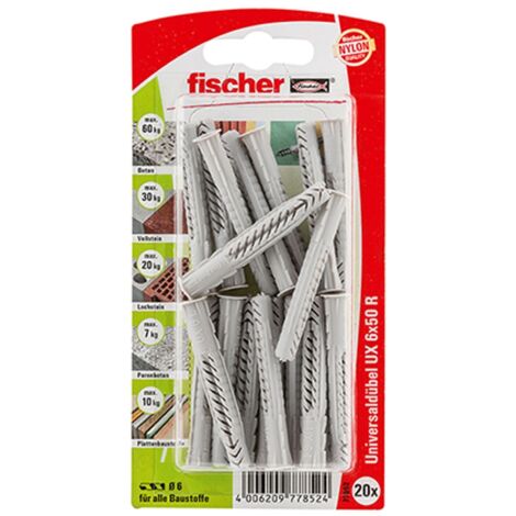 Fischer 20x Universaldübel UX 6 x 50 mm R mit Rand - 77852 (1/4)
