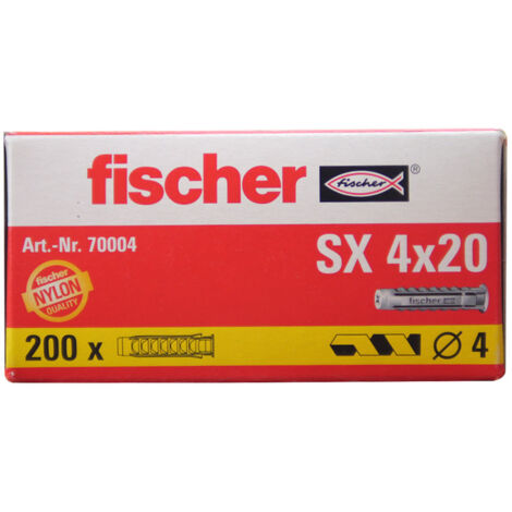 Fischer – Cheville à expansion 4x20 mm – Nylon pour béton et briques – Charge élevée – Lot de 200 pièces – Installation facile
