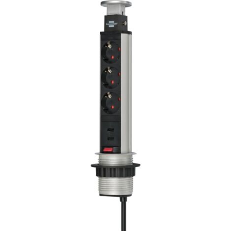Brennenstuhl – Multiprise 3 prises 2 ports USB 2M 1396200013 – Contact de protection – Idéale pour bureaux et maisons – Câble renforcé - BN-1396200013