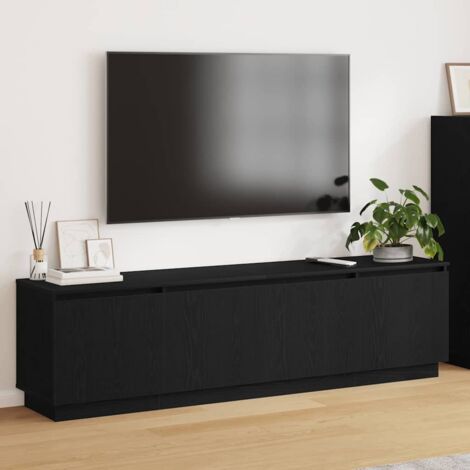 Vidaxl – Meuble TV en bois d'ingénierie chêne noir 180 x 38 x 49 cm – Éclairage LED intégré – Accès par porte à charnières – Style moderne