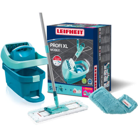 Leifheit – Set essore-housse Profi XL avec roulettes – Lave-sol 42 cm – Housse micro duo lavable 400 fois – Housse duster static pour nettoyage à sec (1/5)