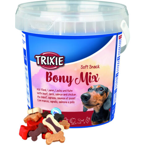 Friandises Bony Mix - Poulet, agneau, saumon et bœuf Désignation : Bony Mix  Conditionnement : 500 gr Trixie 31496