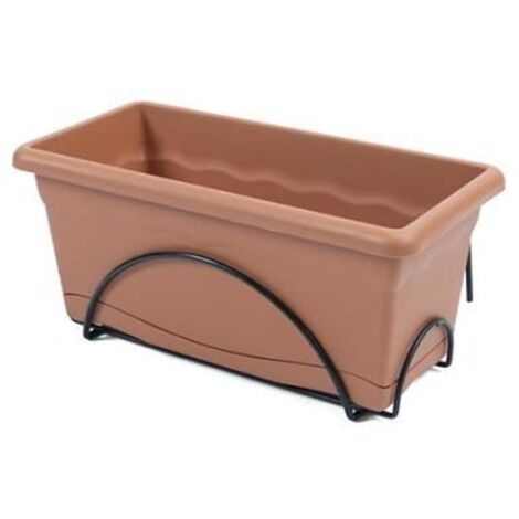 Jardinière avec soucoupe intégrée 40x24cm + support en métal, couleur terracotta.
