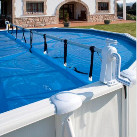 GRE – Enrouleur de bâche de piscine hors sol 1,25 à 6m – Tube télescopique en alu – Piètement en résine – Adaptable sur piscine tubulaire