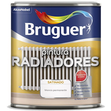 Émail acrylique blanc satiné pour radiateur – 750 ml – Résistant à la chaleur et à l'humidité – Application facile au pinceau ou rouleau – Bruguer