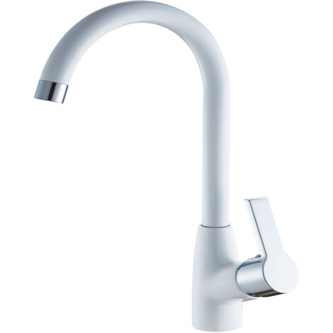 Mitigeur de cuisine blanc – Bec pivotant haut – Cartouche céramique 40 mm – Corps laiton – Poignées en zinc – Pression 3/4 bars (1/2)