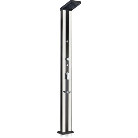 GRE – Douche solaire carrée en aluminium 38L – Réservoir accumulateur – Arroseur orientable – Installation simple – Dimensions 20x11x215 cm