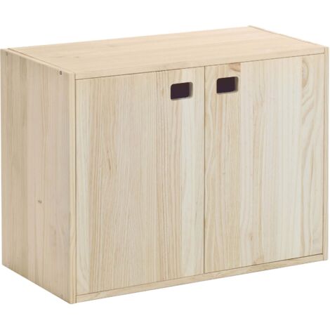 Armoire en pin massif brut 2 portes 3 tablettes – Dimensions 53,5x70,8x33 cm – Finitions prêtes à peindre – Écologique et modulable – Astigarraga (1/10)