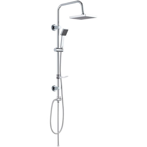 Set de douche carré cromo – Colonne de douche sans robinetterie – Pommeau 20 cm – Barre métallique 98 cm – Pression recommandée 3/4 Bares - SD31003