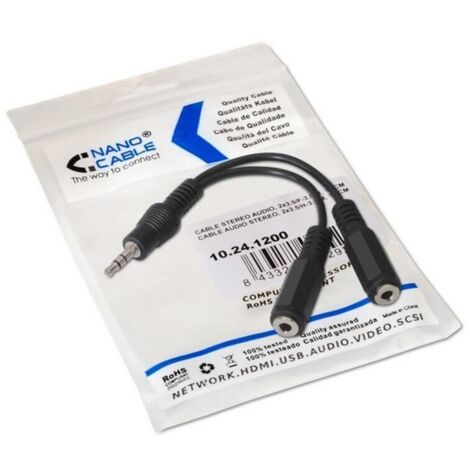 Nanocable - Câble duplicateur audio minijack 15cm connexion 2x3.5/h-3.5/m - duplique la sortie audio. (1/3)