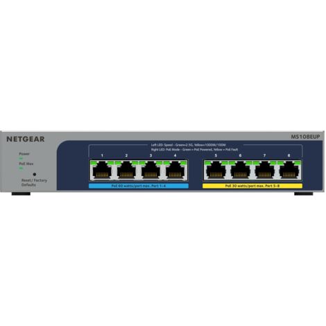 Commutateur Ethernet Plus multi-Gigabit (2,5 GHz) NETGEAR Ultra60 8 ports, géré L2/L3, Ethernet 2,5 GHz (100/1000/2500), Power over Ethernet (PoE), gris (1/5)