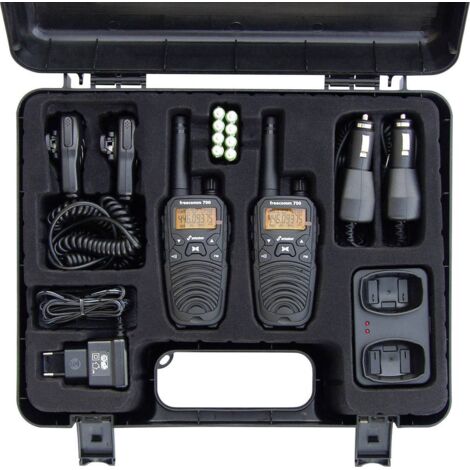 Talkie-walkie PMR 446 20701 – Portée jusqu'à 10 km – 8 canaux – Protection IPX2 – Mallette rigide incluse – Chargeur double – Stabo - W230271